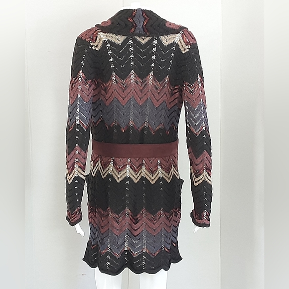 JUST JEANS Gray Pink Chevron Open Front Long Cardigan Sweater Sz XS - Picture 8 of 13